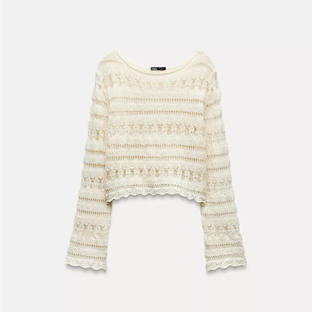 Zara Marching Set: Crochet Knit Top & Shorts Ecru - Picture 2 of 11